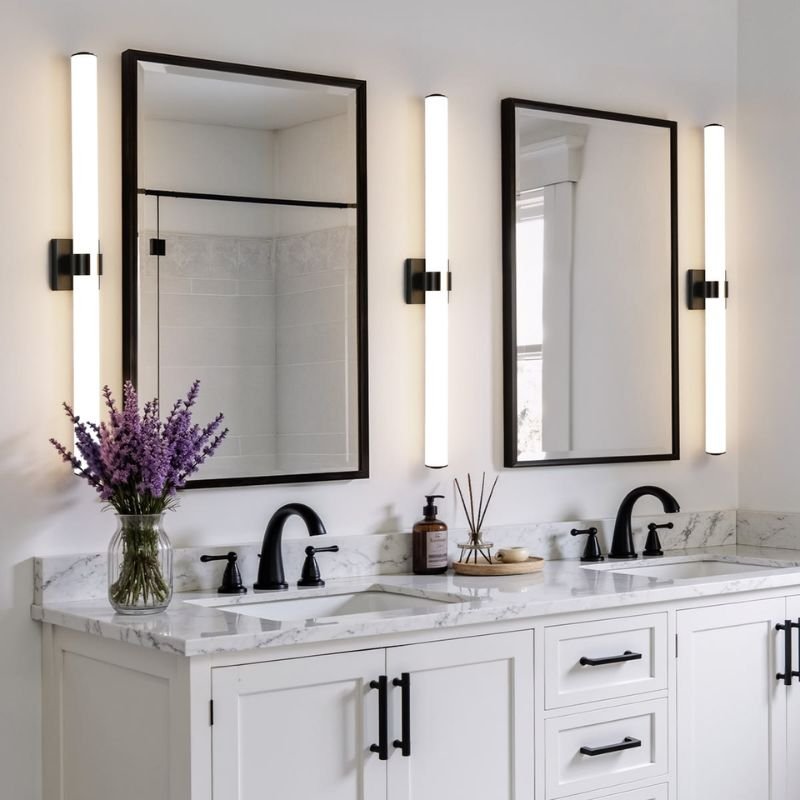 “Matte black modern bathroom vanity light”