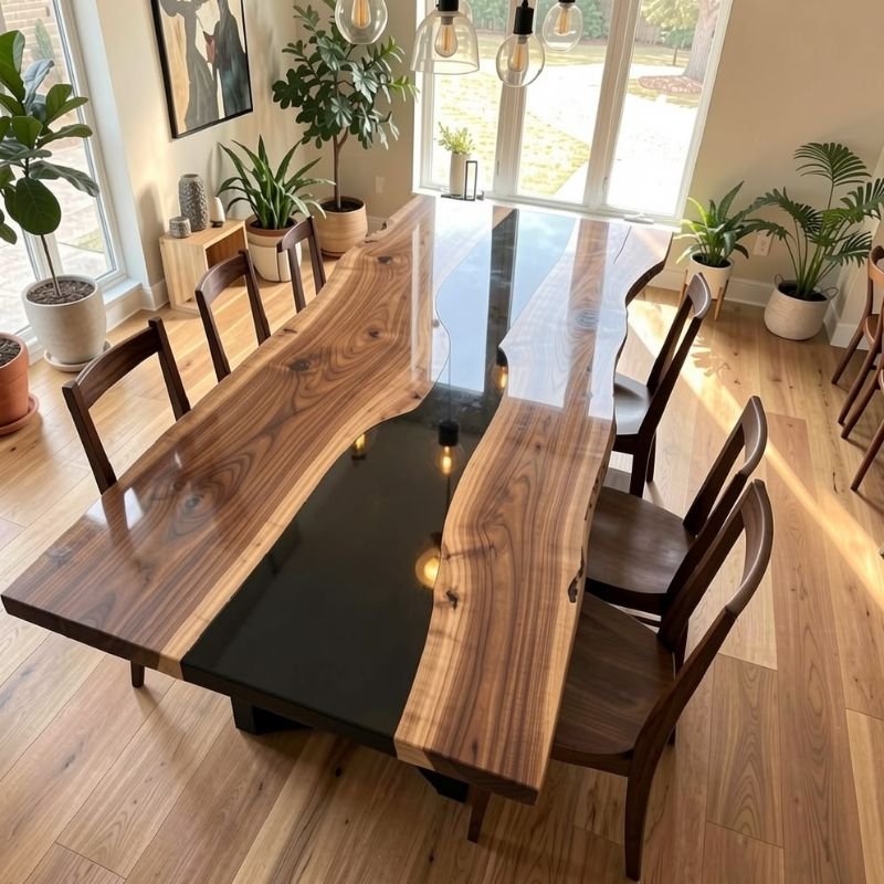 “Wood metal and glass living room table sets in different interior styles”