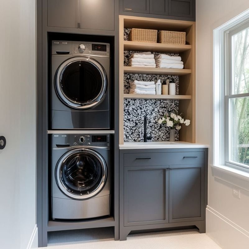 Small laundry room cabinets designed for compact spaces and extra storage