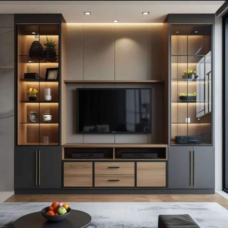 Modern media unit with living room storage and floating cabinets