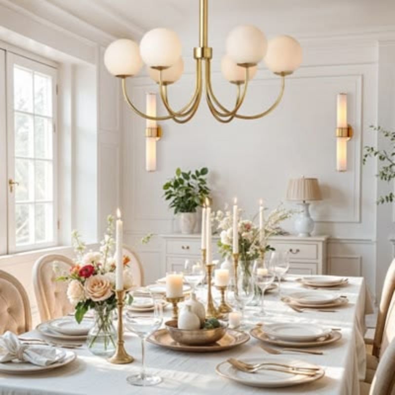 Minimalist Scandinavian chandelier in a modern dining room