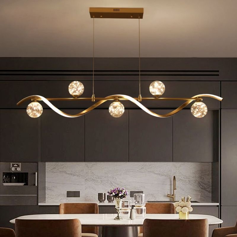 “Minimalist linear dining room light fixture design”