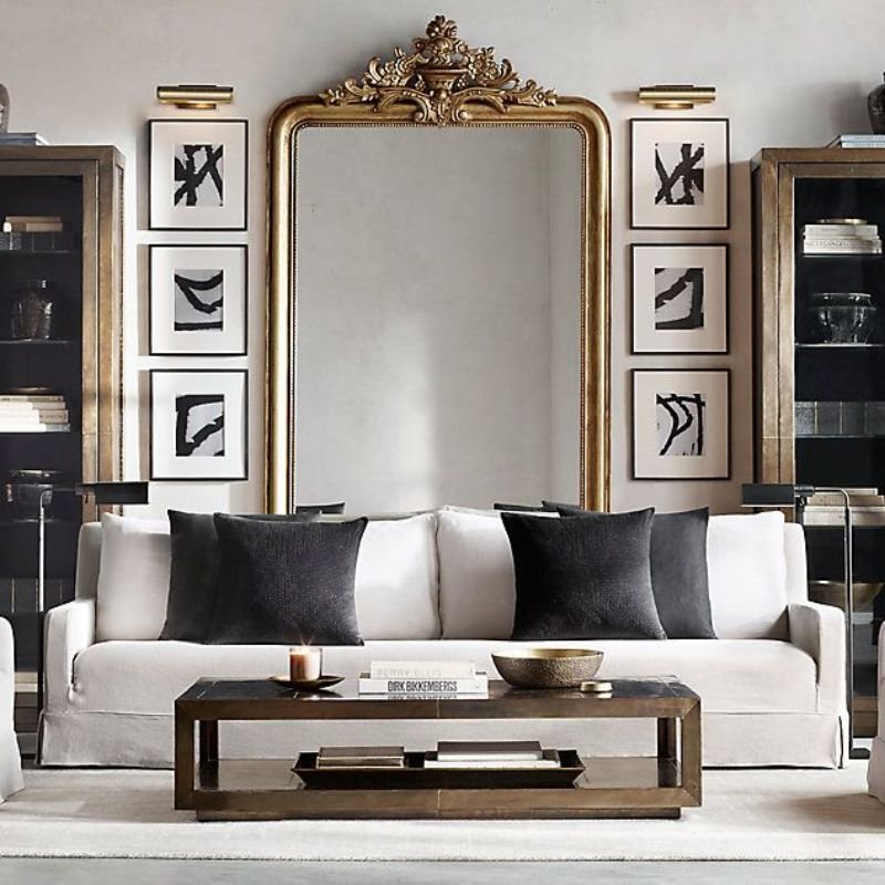“Modern and vintage home decor mixed in contemporary living room”