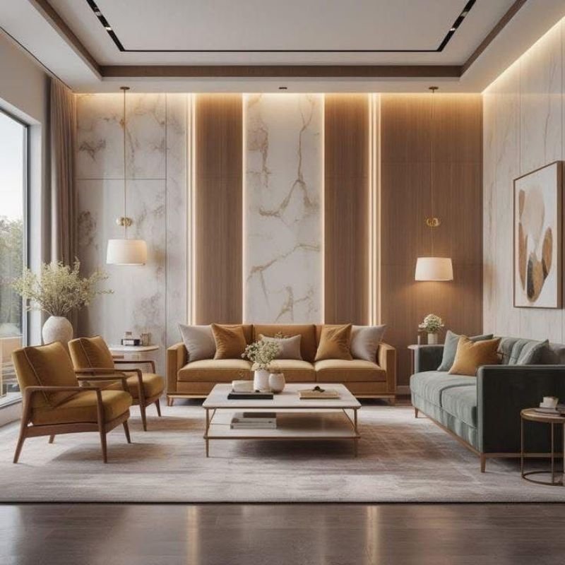 modern accent wall ideas living room with stylish decor
