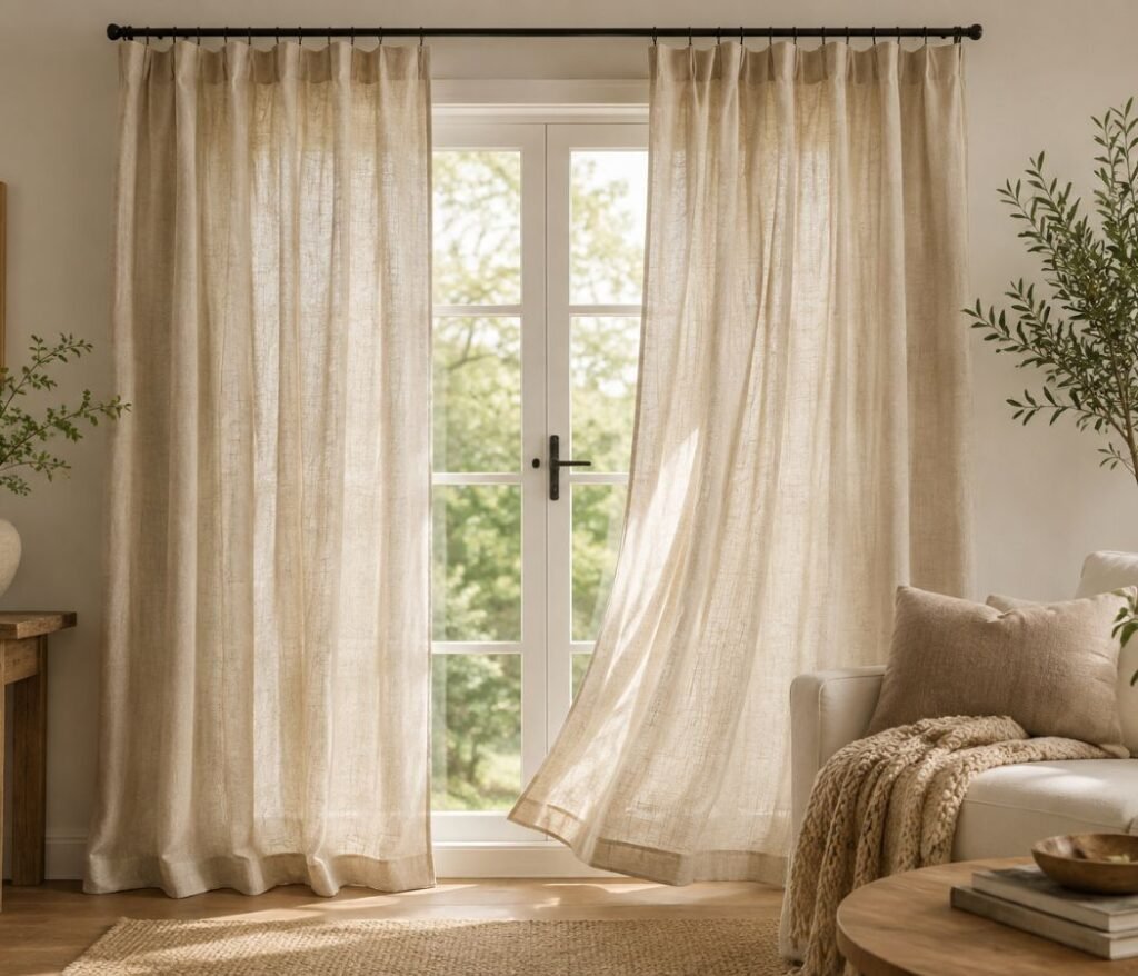 natural linen curtains in a modern living room