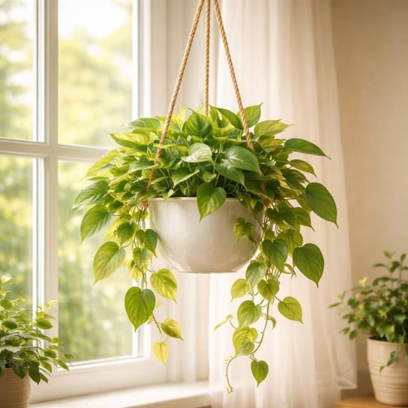 pothos plant hanging indoor low light trailing plant decor