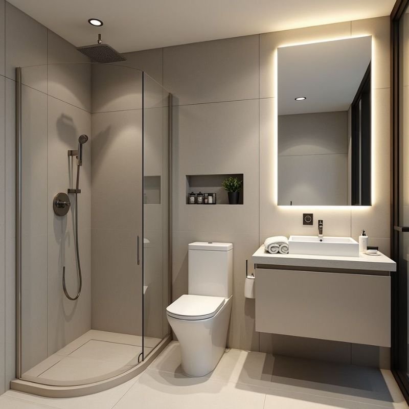 Small bathroom with light ceramic tiles