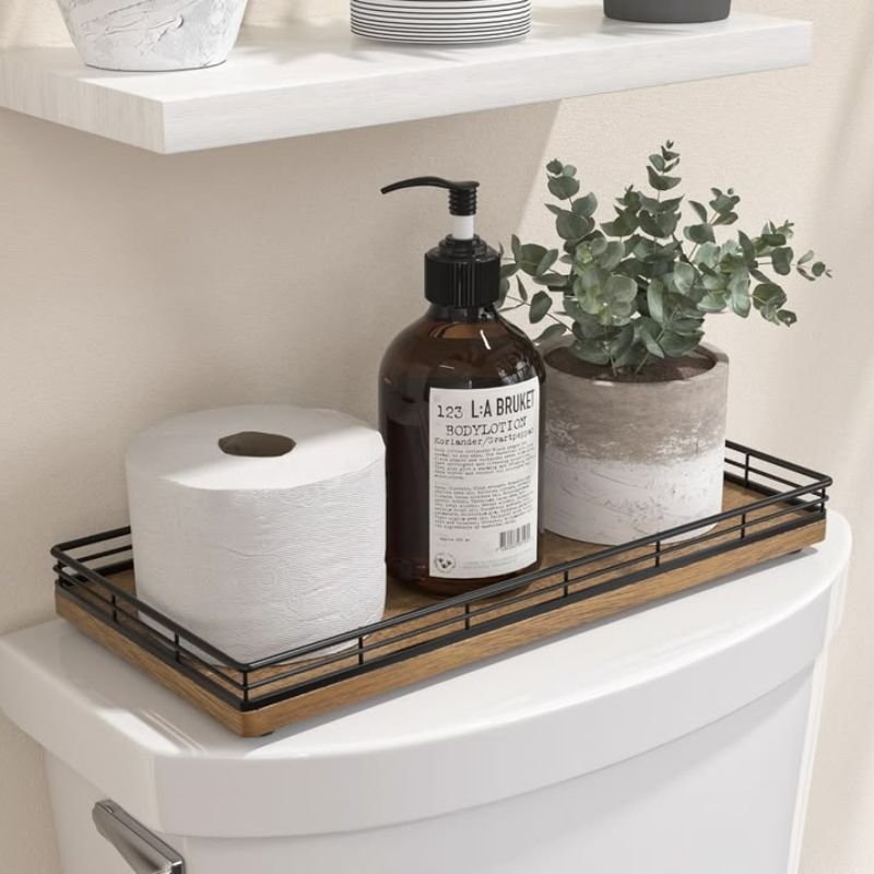 small bathroom tray on toilet tank