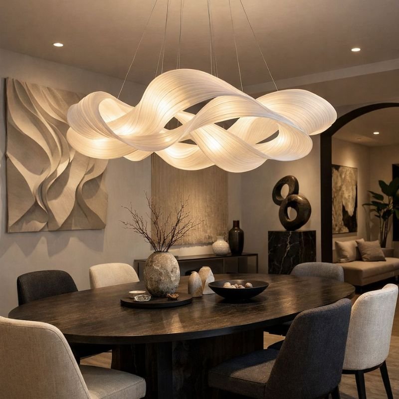 “Statement ceiling dining room design with modern chandelier”