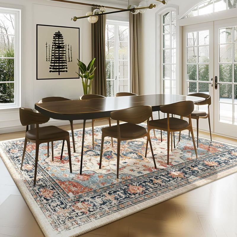 “Stain resistant synthetic Dining Room Rug for busy family homes”