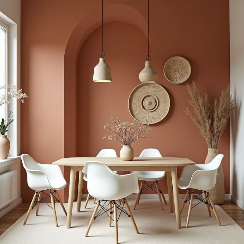 “Dining room feature wall ideas with terracotta paint”