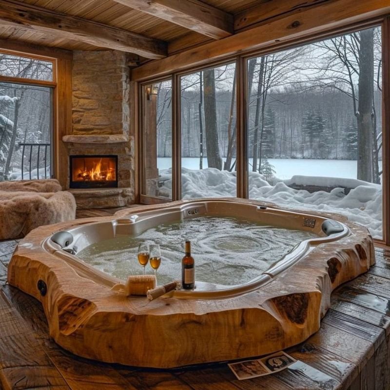Luxury Jacuzzi suite with fireplace and mountain view