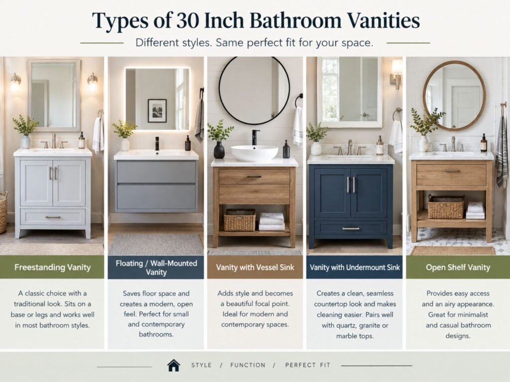 different types of 30 inch bathroom vanities