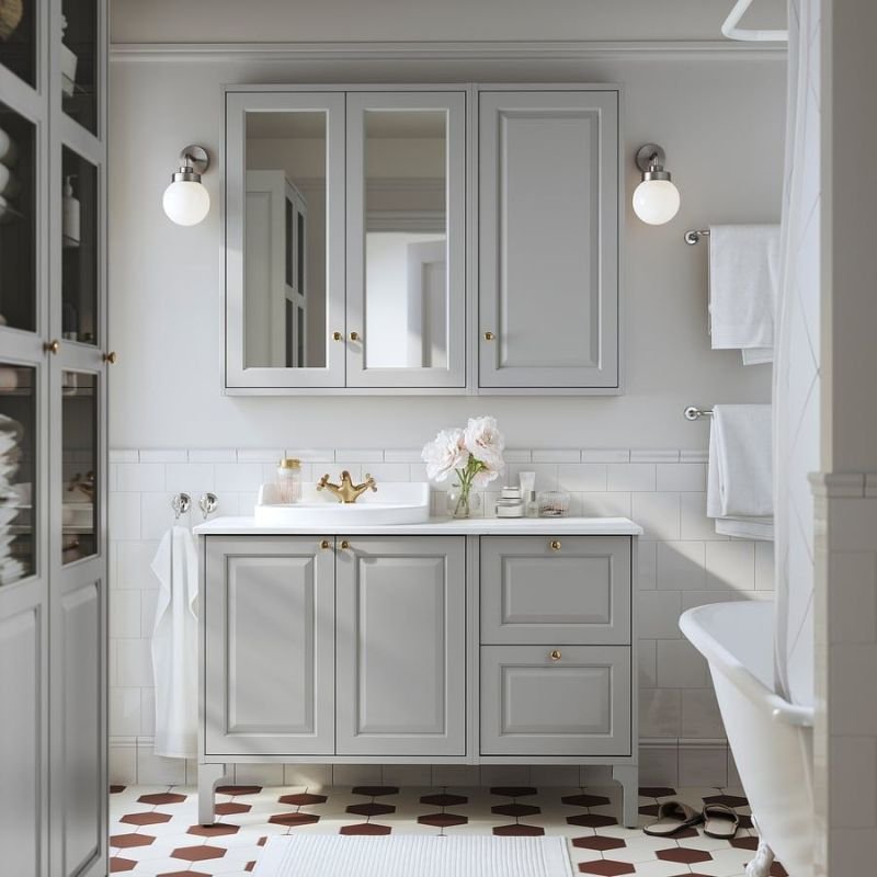 Freestanding bathroom vanity with storage cabinets