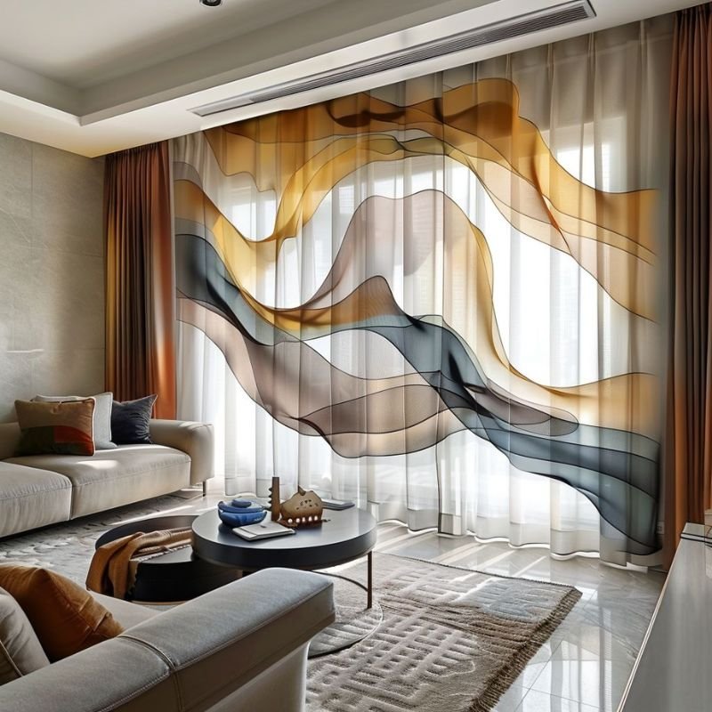 “Modern two tone curtains in a contemporary living room”