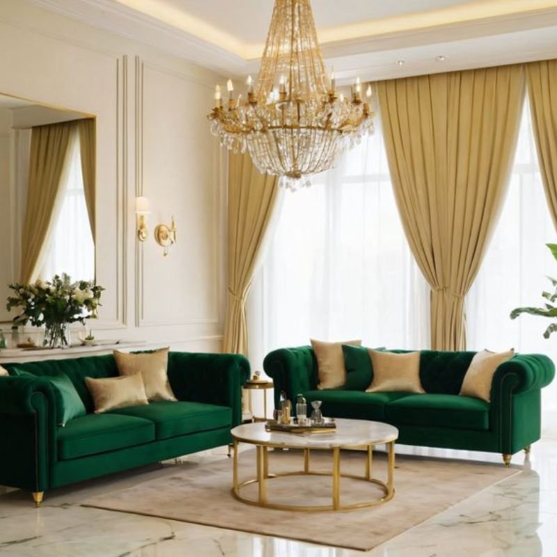 “Elegant velvet living room sofa set design”