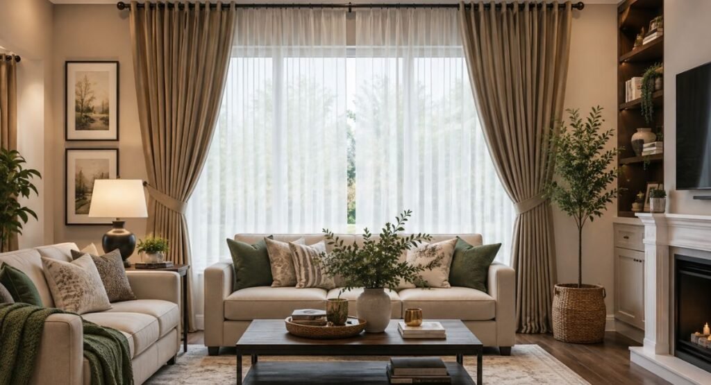 stylish curtains in a modern living room