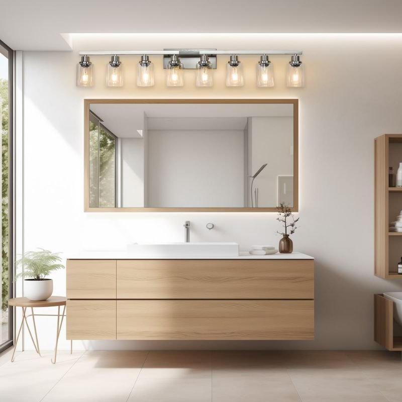 “Energy efficient LED vanity lights in bathroom”