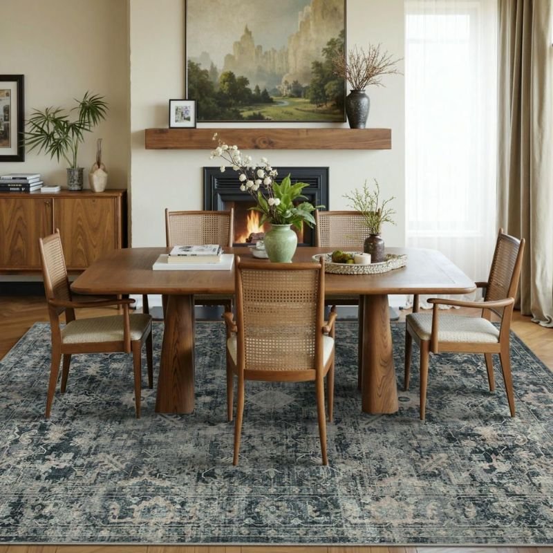 “Soft wool Dining Room Rug in an elegant dining space”