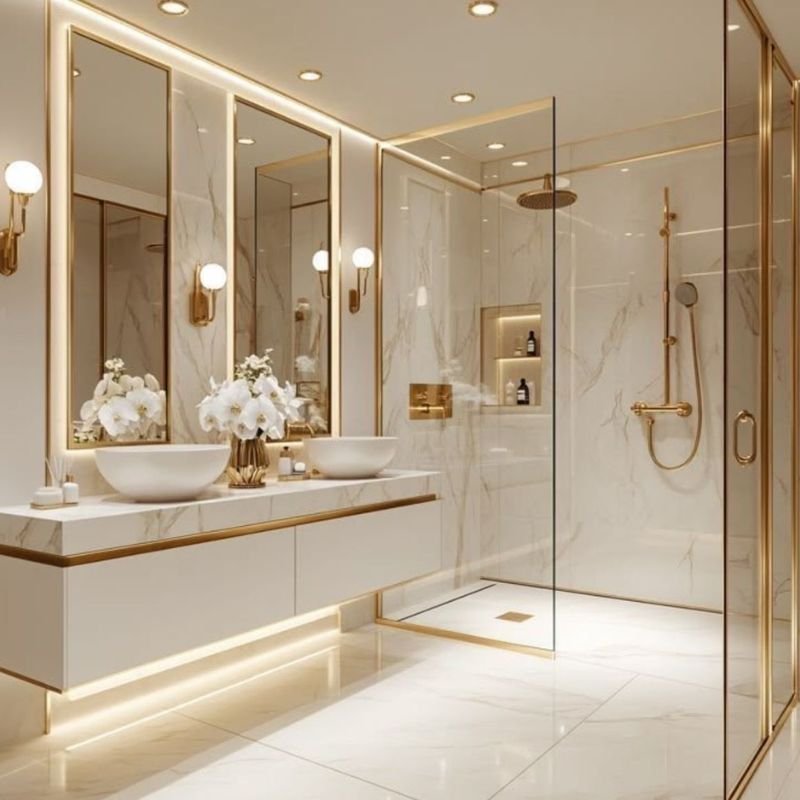 Luxury bathroom remodeling with walk-in shower and modern vanity