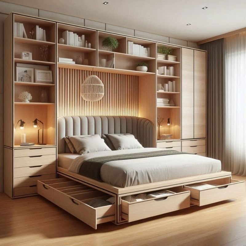Teen bedroom furniture platform bed with built in storage