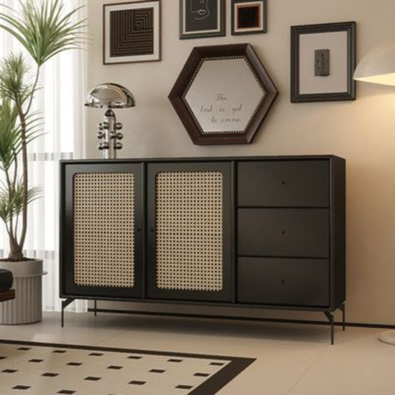 Different living room storage cabinet materials including wood MDF metal and rattan