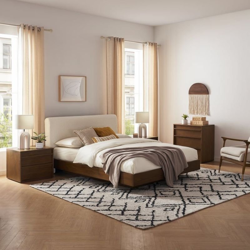 Solid wood bed frame with matching storage furniture