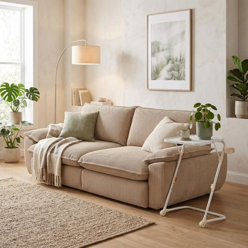 compact sofa for small apartment living room with raised legs