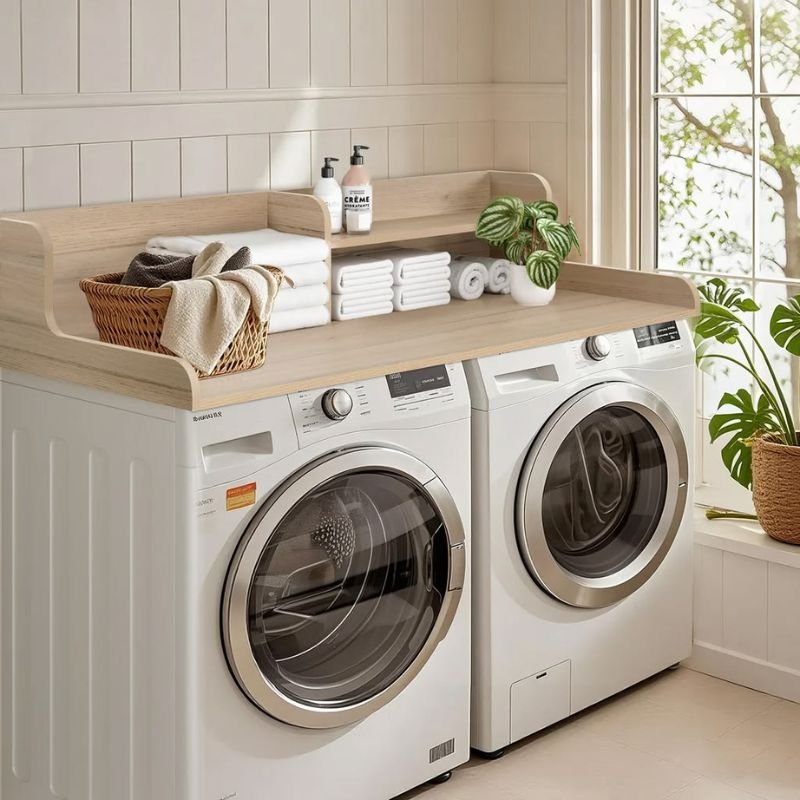 Laundry Room Folding Counter Next to Stackable Washer Dryer