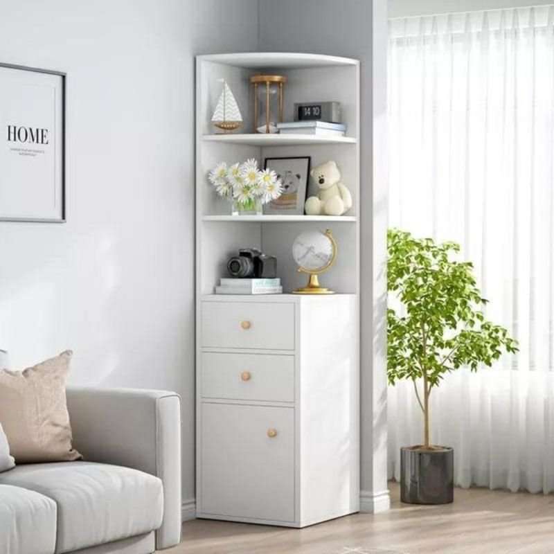 Space-saving corner storage cabinet for small living room organization