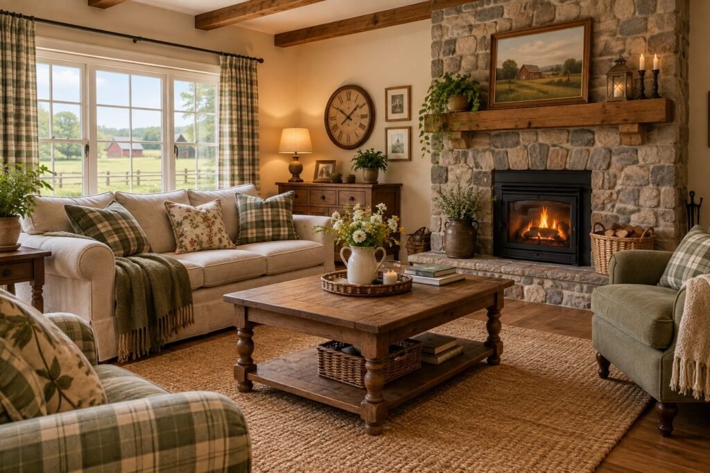 cozy country living room with rustic furniture