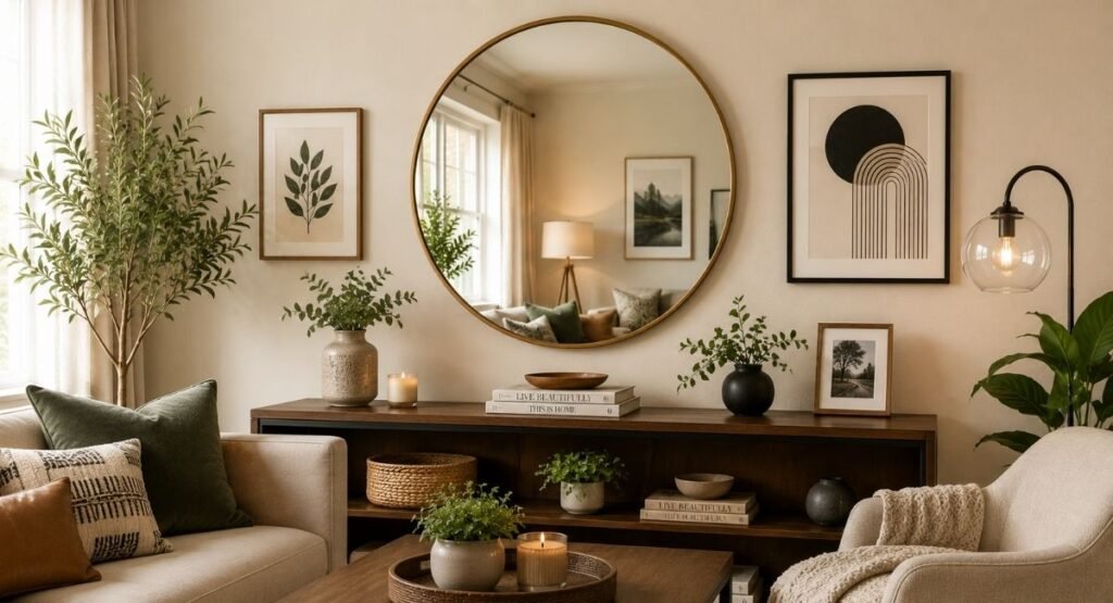Round decorative mirror wall decor for living room