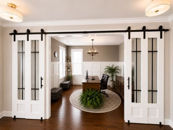 Double barn door design for wide interior doorway