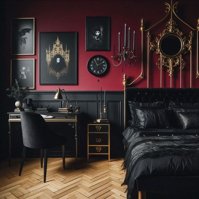 goth home decorating color scheme with black and burgundy accents