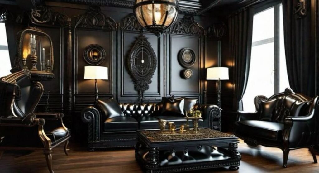 goth home decorating ideas for a modern black living room