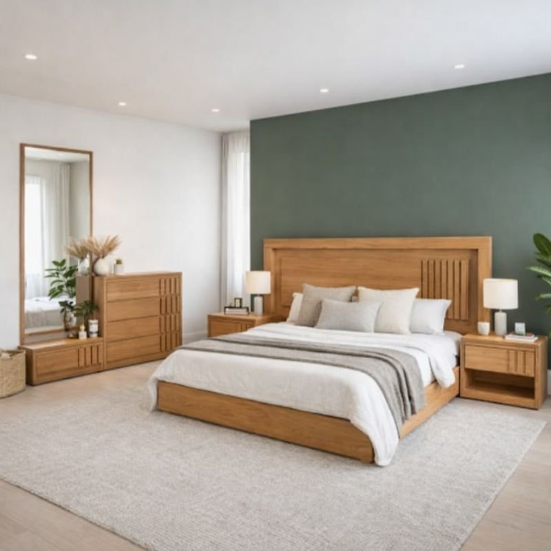 Modern bed with matching nightstands
