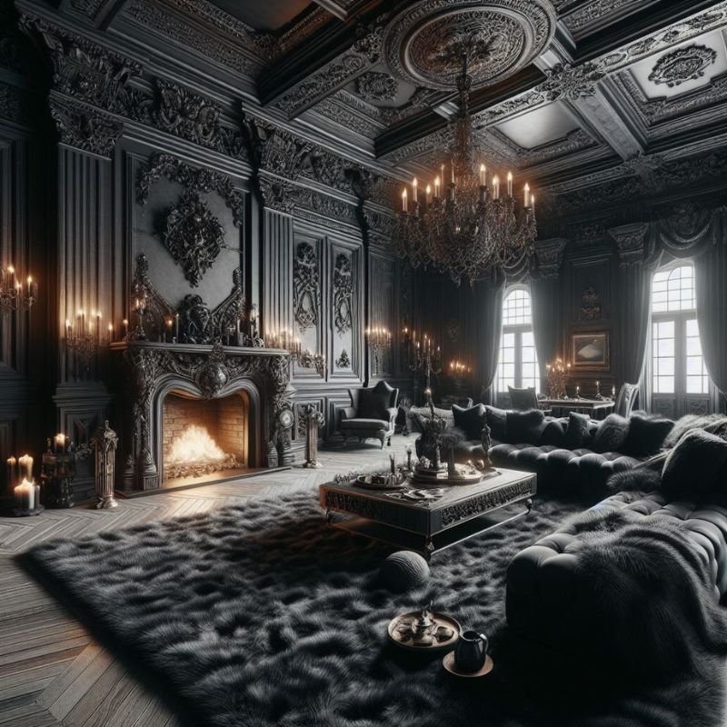 modern goth home decorating with minimalist black interior design
