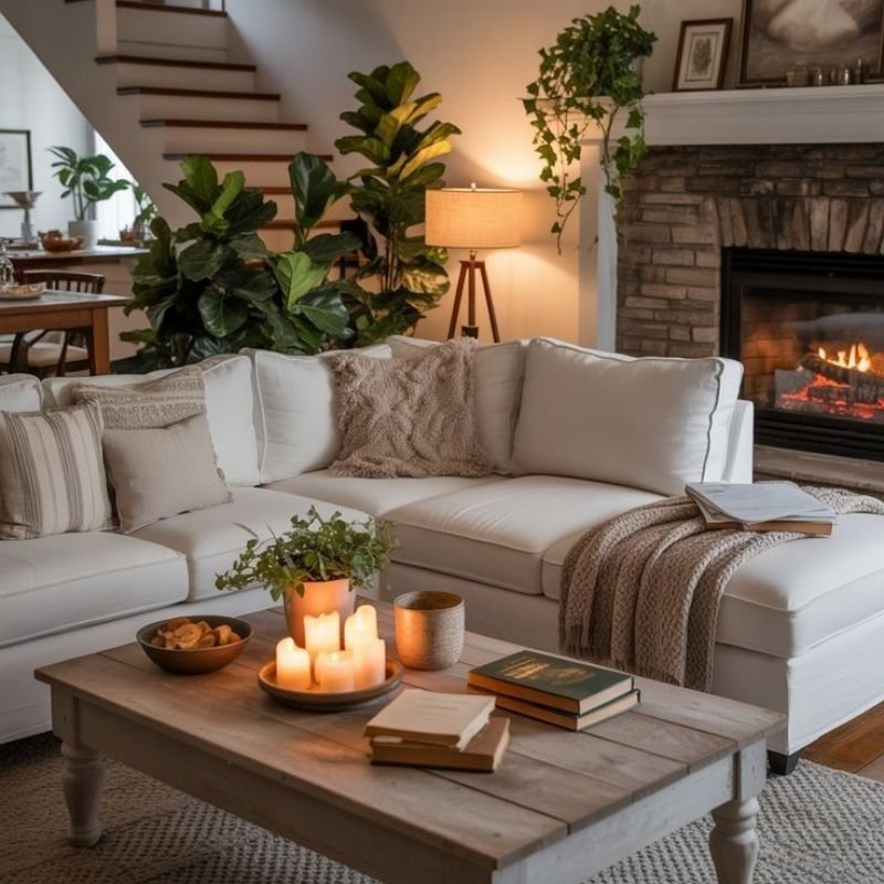 cozy rustic interior with natural materials and simple accents
