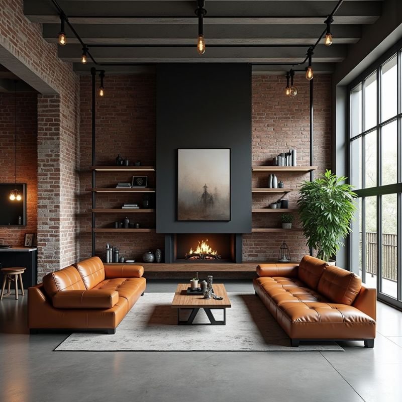 industrial interior design style with exposed brick walls