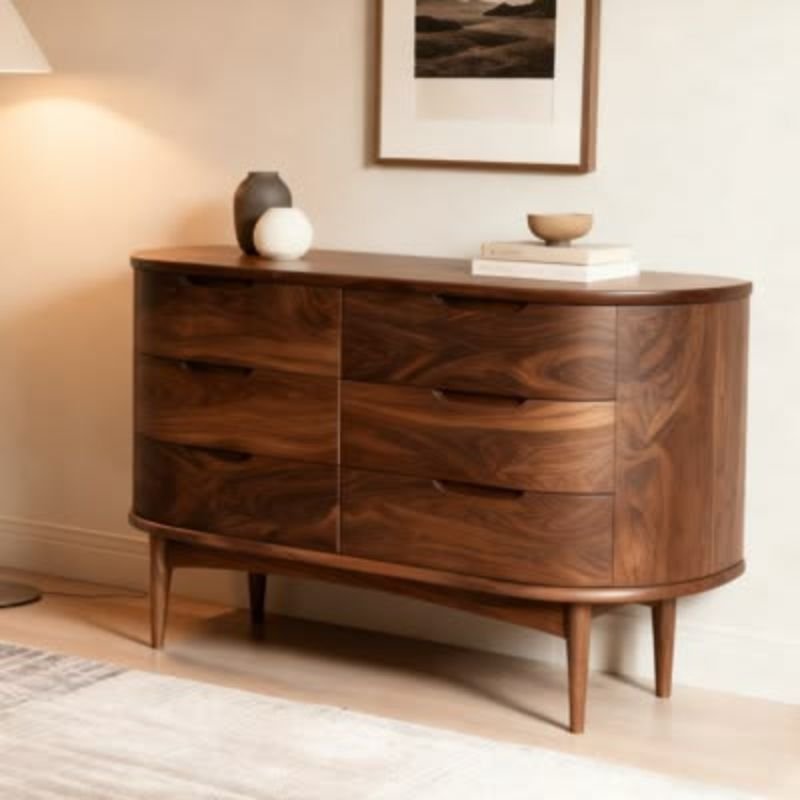 Mid century bedroom furniture with tapered wooden legs and natural wood finishes