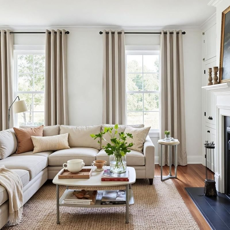 linen living room curtains creating a bright and airy atmosphere