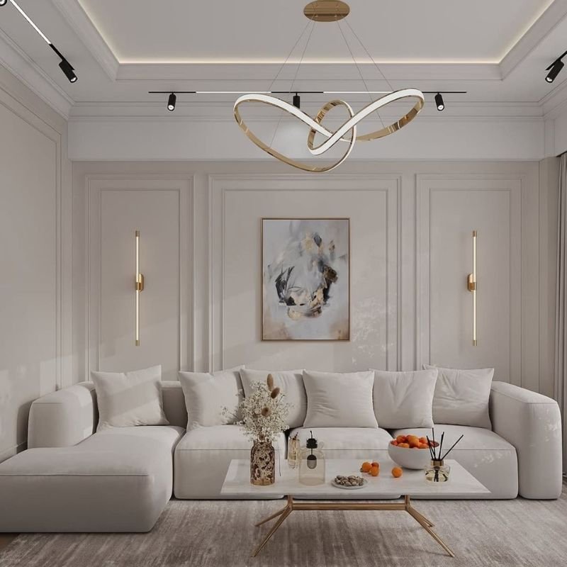 Contemporary living room remodeling with new flooring and lighting