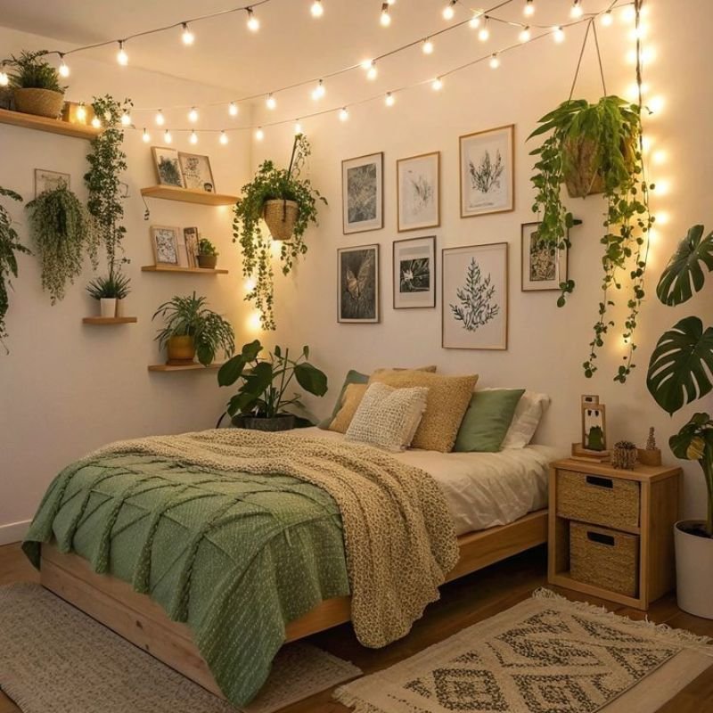 Indoor plants in bedroom decor modern bedroom featuring a platform bed and walnut wood dresser