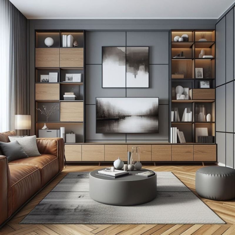 Modern living room storage cabinet organizing a stylish and clutter-free living space