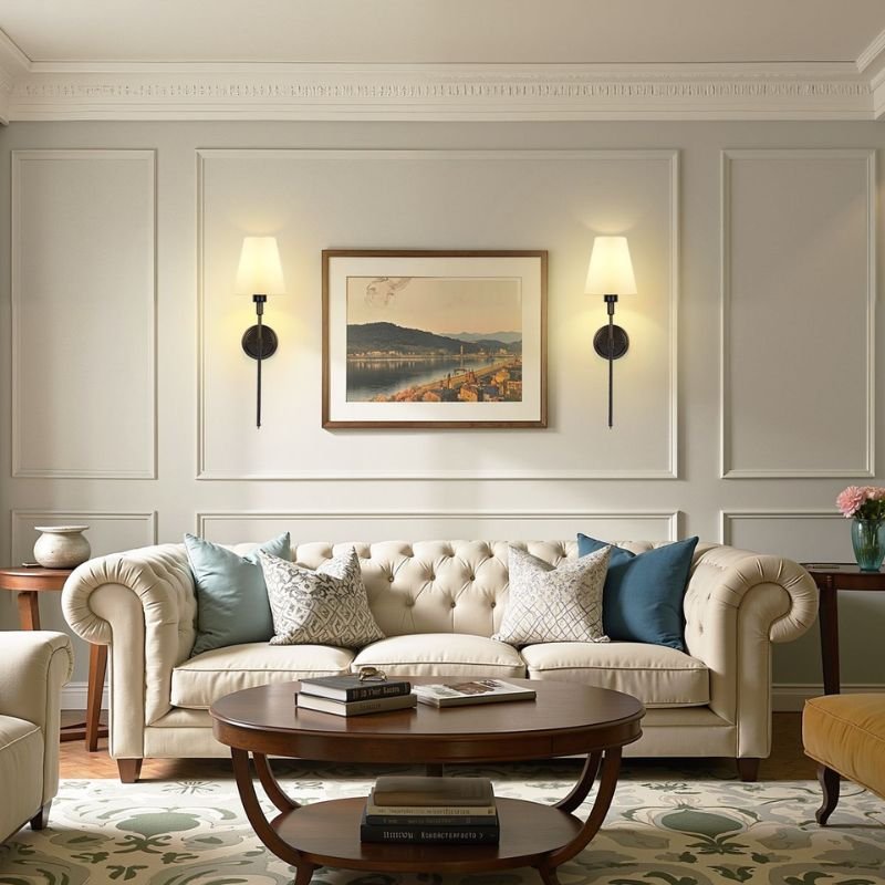 Space-saving wall lamps in a small living room design
