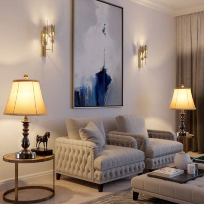 Wall lamps placed beside a sofa for balanced living room lighting