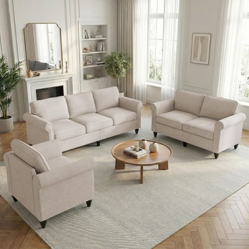 Modern living room sets with clean lines and neutral colors
