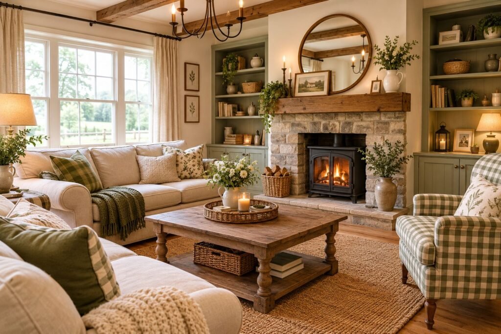 cozy country home interior with rustic decor