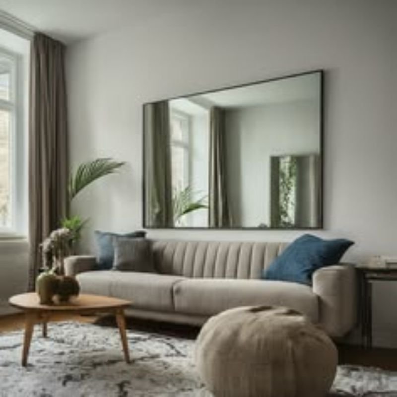 large mirror used in small apartment living room ideas to create depth