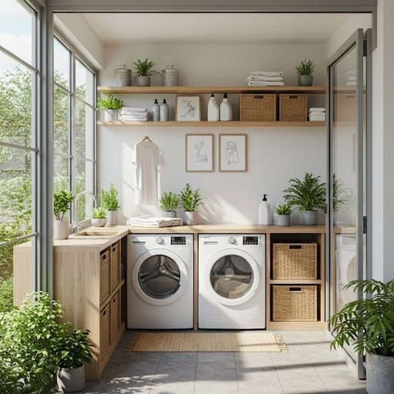 Small Laundry Room Decor with Indoor Plant